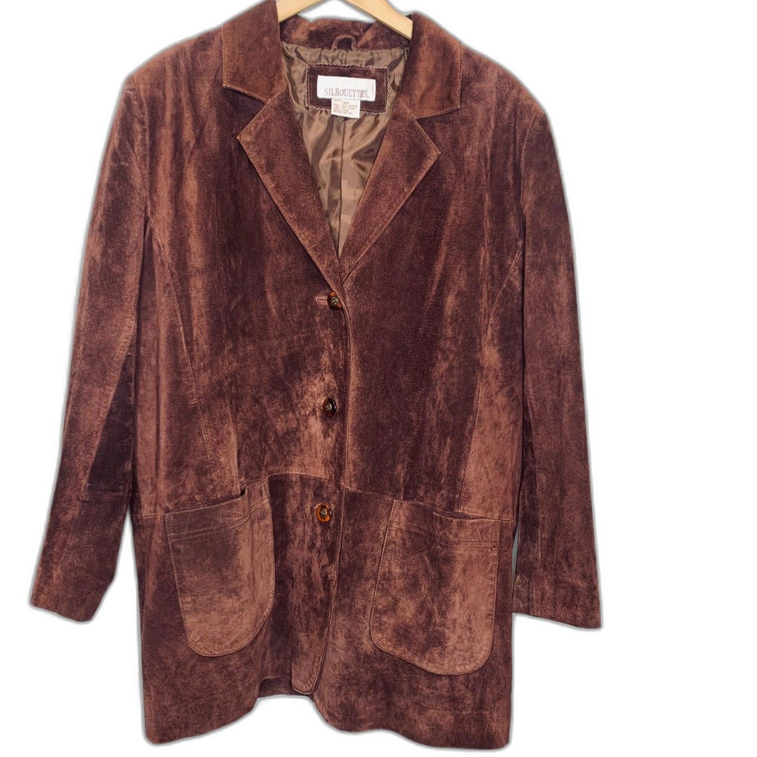 Vtg Silhouettes Suede Coat Brown Jacket Overcoat Leather Hippie Sustainable 16w